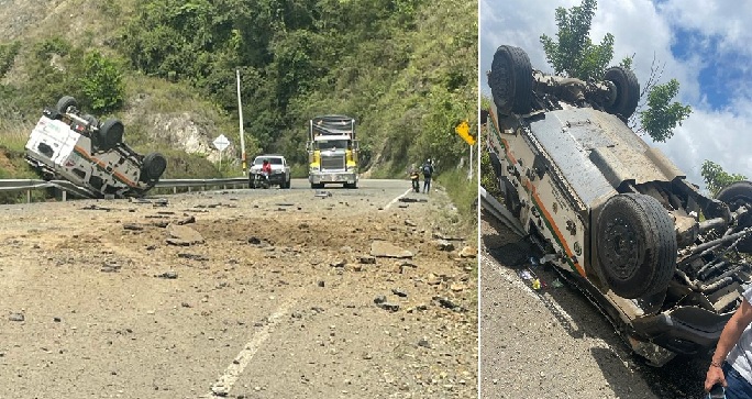 Entre Buritica y Santafé de Antioquia, realizan atentado contra una Patrulla de la Policía de Carreteras.
