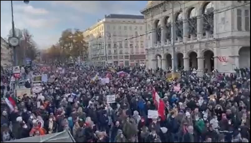 Toda Europa salió a protestar contra las Dictaduras Sanitaria so pretexto de COVID, exigen acabar con el nuevo estado médico policial