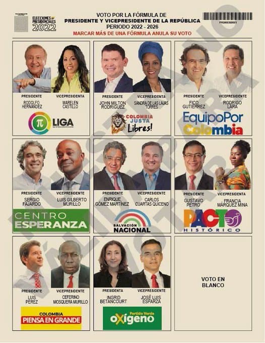 Así quedó definido el tarjetón electoral de candidatos a la Presidencia de Colombia 2022